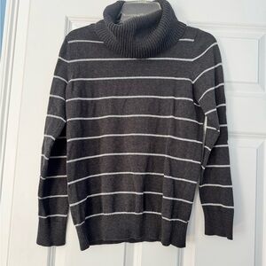 Women’s Gray Striped Turtleneck Sweater